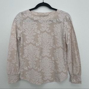 LOFT Women's Petite Long Sleeve Off White/Cream Texture Top